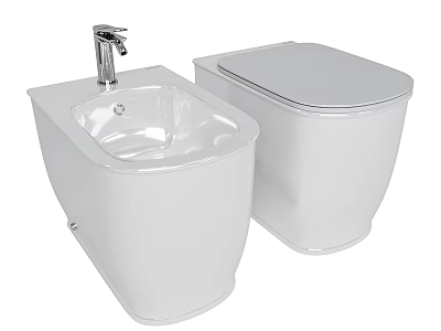 Modern White Ceramic Toilet and Bidet Set with Sleek Contemporary Design for Bathroom 3d model