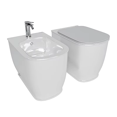 Modern White Ceramic Toilet and Bidet Set with Sleek Contemporary Design for Bathroom 3d model