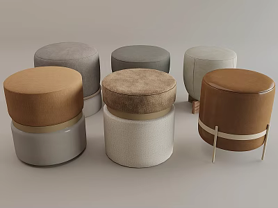 Modern Round Stools Set With Various Colors Upholstered Seats And Metal Legs 3d model