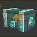 Teal Green Vintage Box with Metal Clasps Yellow Arrow Symbol and Textured Surface