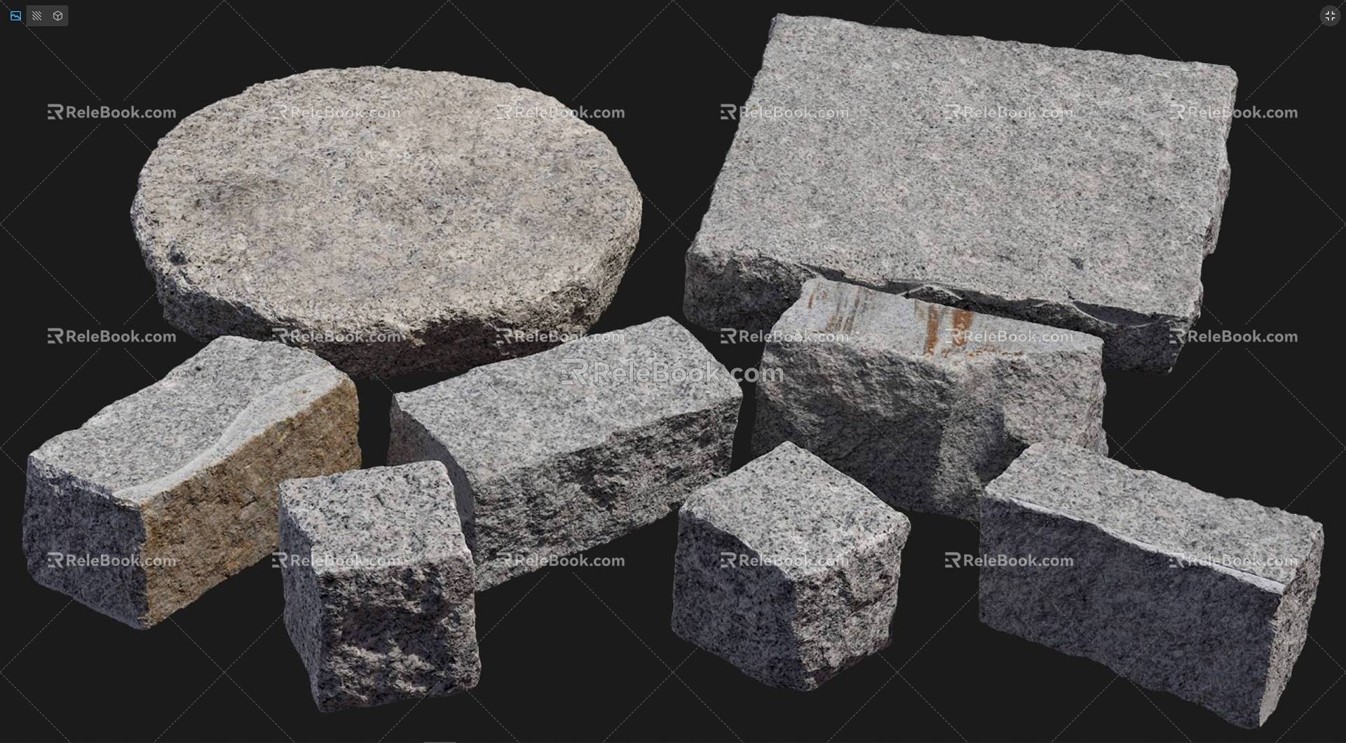 Stone Brick Granite Tingbu Stone Block Small Material Stone Round Stone Square Stone 3d model