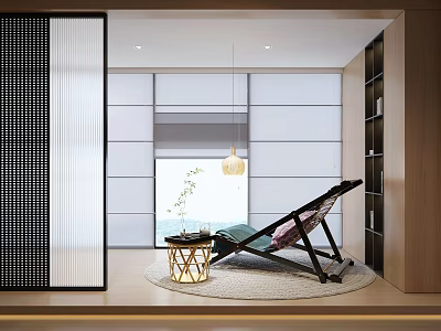 Modern Indoor Hammock Leisure Chair With Round Rug Side Table And Pendant Light 3d model