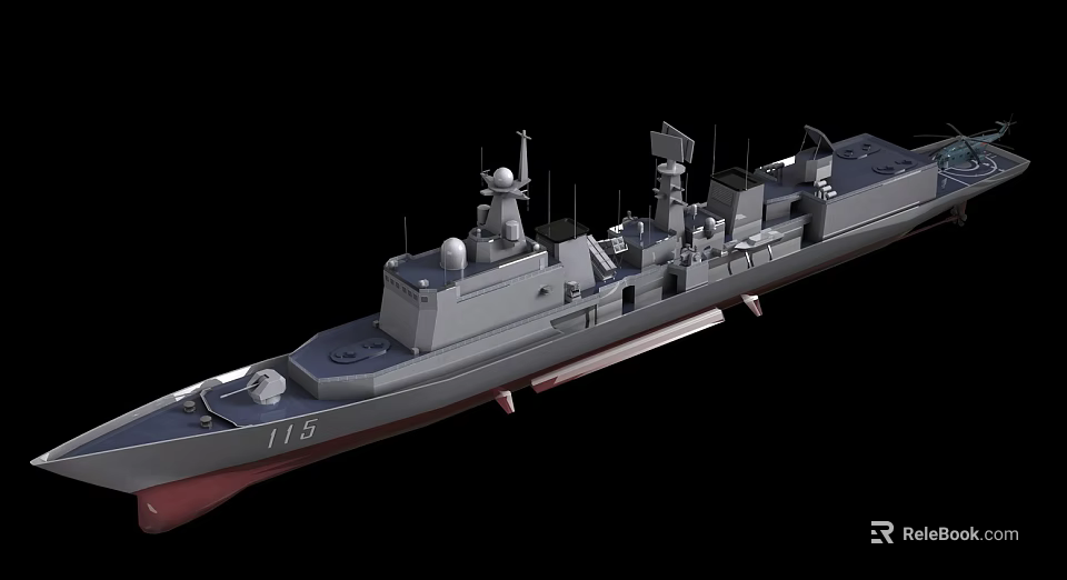 Modern Gray Warship With Hull Number 115 And Radar Systems On Deck 3d model 