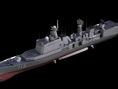 Modern Gray Warship With Hull Number 115 And Radar Systems On Deck 3d model