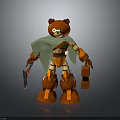 Red Bear Robotic Character with Green Cape and Orange Armor Features 3d model