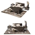 Modern Double Bed Interior With Nightstands Soft Bedding And Area Rug 3d model