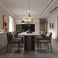 Modern Living and Dining Room Interior With Beige Sofa Round Coffee Table Chandelier Dining Table
