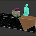 Modern Reception Desk With Black Marble Countertop And Wooden Accent Design