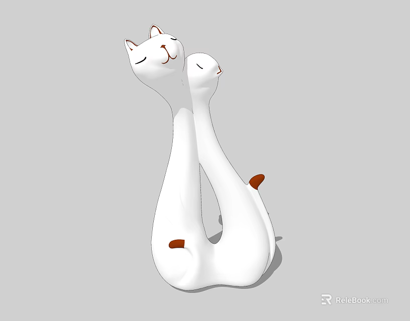 Cute Ceramic Two Cat Shaped Intertwined White Brown Accents Ornament Decor Set 3d model 