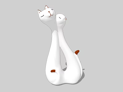 Cute Ceramic Two Cat Shaped Intertwined White Brown Accents Ornament Decor Set 3d model