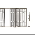 Modern Folding Screen With Wooden Frame And Geometric Grid Pattern For Interior 3d model