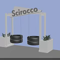 Sirocco Playground Tire Swing Set with White Frame and Potted Green Plants