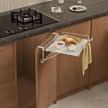 Wooden Kitchen Cabinets With Pull Out Shelf Holding Food Items And Yellow Towel