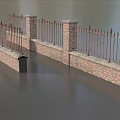 Building Exterior Wall Design Featuring Brick Structure And Iron Railing Details 3d model