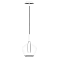 Three Modern Transparent Glass Pendant Lights With Metallic Accents Illuminated In Interior