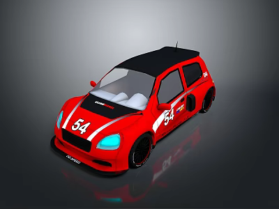 Red and Black Small Racing Car with Number 54 and White Accents 3d model