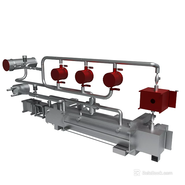 Industrial Metal Pipe System With Red Valves And Square Control Box 3d model 