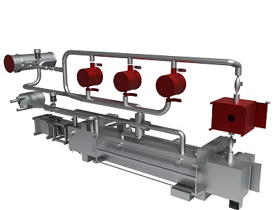 Industrial Metal Pipe System With Red Valves And Square Control Box 3d model