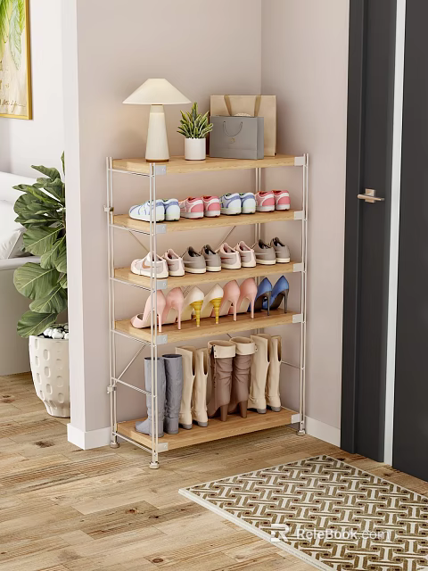 Modern Indoor Shoe Rack With Multiple Shelves For Sneakers High Heels And Boots 3d model 