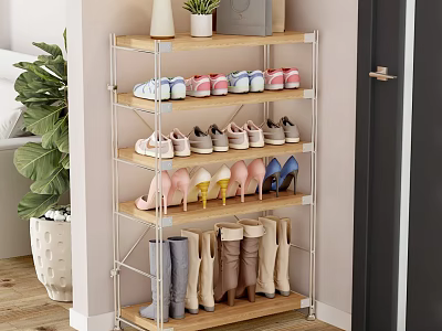 Modern Indoor Shoe Rack With Multiple Shelves For Sneakers High Heels And Boots 3d model
