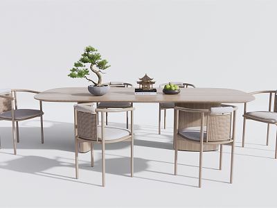 New Chinese Dining Table and Chair Combination Dining Table and Chair Log Dining Table and Chair Rattan Leisure Chair model