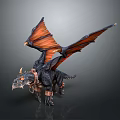 Mythical Black Dragon 3D Model With Orange Wings Horned Saddle And Reins