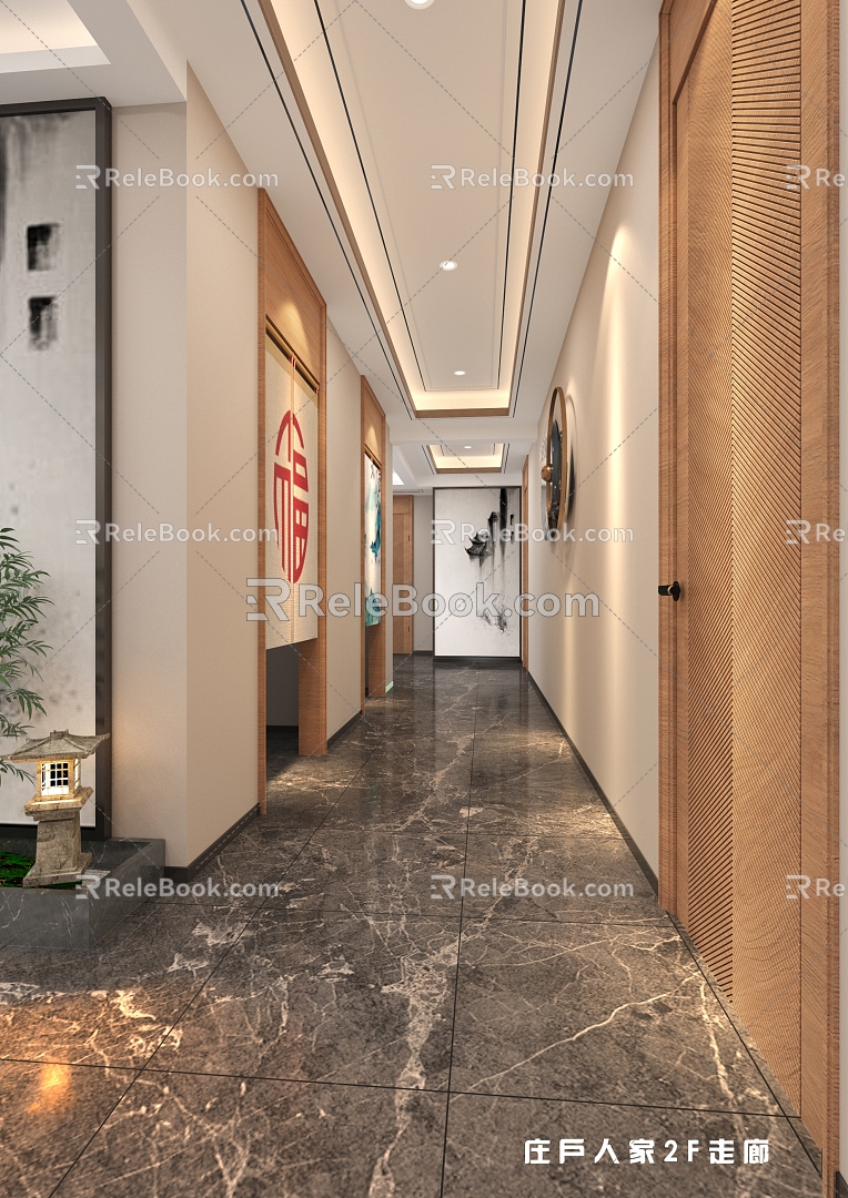 New Chinese Hotel Corridor Hotel Aisle 3d model