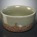 Light Green Ceramic Bowl With Round Rim And Brown Cloud Pattern Design For Daily Use 3d model