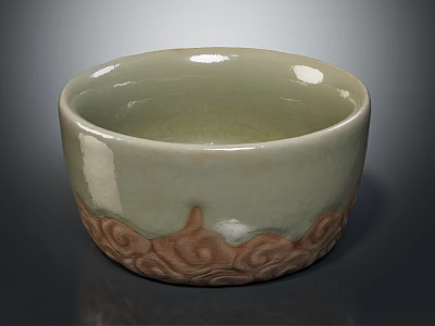 Light Green Ceramic Bowl With Round Rim And Brown Cloud Pattern Design For Daily Use 3d model