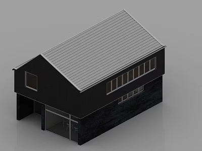Modern Black Two Story House With Silver Roof And Glass Doors And Windows 3d model