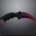 Tactical Karambit Knife With Black Handle Gradient Pink Purple Blade And Ring Pommel