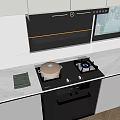 Modern Kitchen Design With White Cabinets Black Range Hood Marble Countertop Gas Stove And Pot