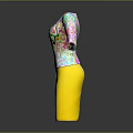 Stylish Colorful Patterned Top With Three Quarter Sleeves And Yellow Skirt