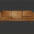 Stylish Orange Leather Three Seater Sofa With Wooden Legs Modern Design