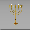 Traditional Golden Menorah Candelabra With Nine Branches And Red Gemstone Base