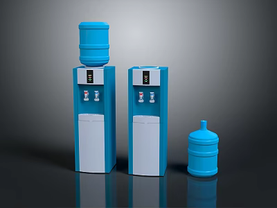 Blue and White Floor Standing Water Dispensers with Water Bottles in Modern Design 3d model