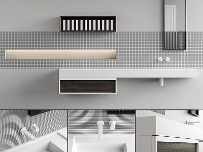 Modern Bathroom Washing Essentials With Wall Mounted Shelf Sink And Mirror 3d model