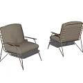 Two Modern Tan Fabric Armchairs With Metal Frame And Sleek Lines 3d model
