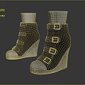 Black Women's Wedge Ankle Shoes With Silver Buckles And Metallic Toe Cap
