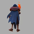 Cloaked Fantasy Mage Character With Flaming Staff And Skull Accessory Design