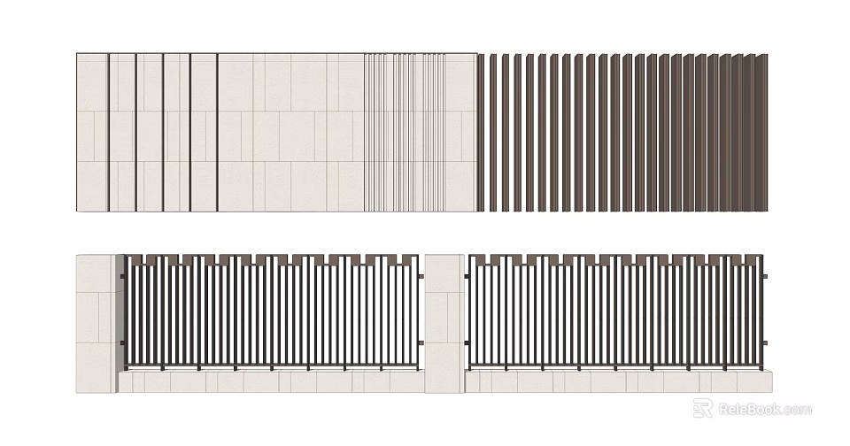 Modern Building Exterior Wall Design With Vertical Slats And Panel Combinations 3d model 