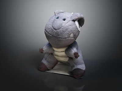 Gray Hippo Shaped Plush Stuffed Furniture Stool For Kids Bedroom Decor 3d model