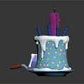 Birthday Cake With Number 1 Candle Small Candles Colorful Polka Dots Sliced Piece And Knife