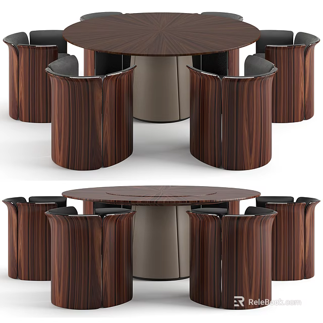 Modern Round Wooden Dining Table Set With Matching Chairs And Stylish Design 3d model 