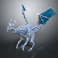 Detailed 3D Mythical Dragon Model with Silver Body Blue Wings and Horned Head