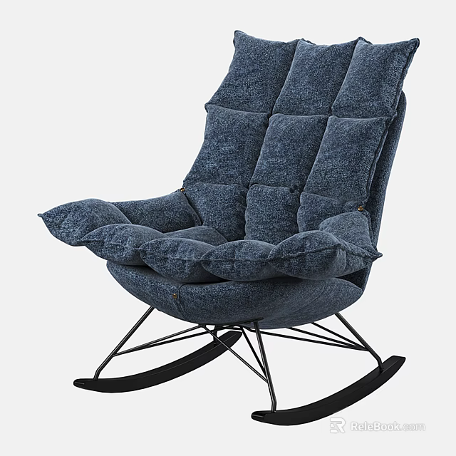 Cozy Blue Rocking Single Seater Sofa With Soft Plush Cushions And Metal Frame 3d model 