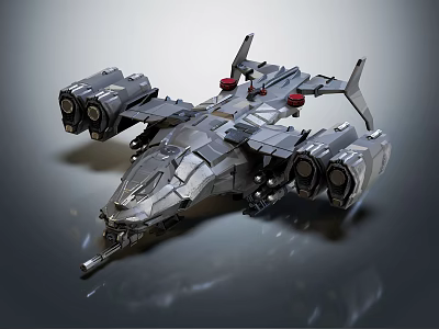 Sci Fi Fighter Spaceship Model Featuring Mechanical Structure Multiple Engines And Red Accents 3d model
