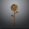 Detailed Artistic Golden Sunflower Sculpture With Petals Stem And Leaves