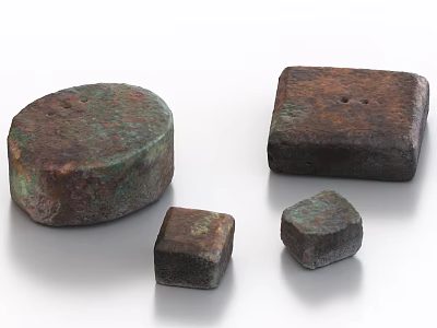 Rustic Natural Stone and Wood Pieces Featuring Round Square Irregular Shapes 3d model