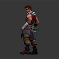 3D Human Warrior Character With Red Gray Costume Muscular Build Dagger Weapon Determined Stance